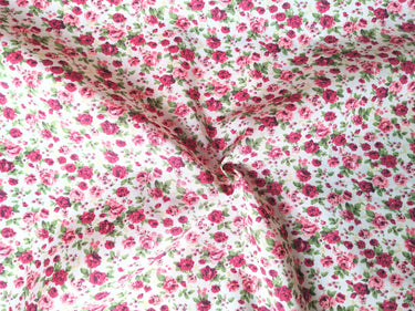 Cream Poly Cotton Pink Rose Fabric, Floral Fabric, Small Print Fabric Small Flower Fabric Floral Print Fabric Quilting Fabric
